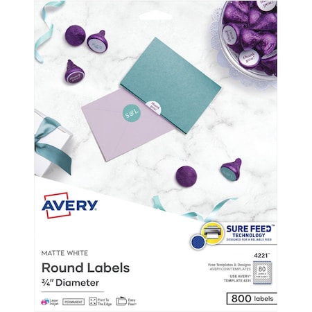 Avery Labels, Round, 3/4, 80Up, We 6PK AVE4221